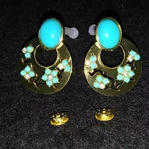 Elegant Gold and Turquoise Earrings - Picture 5 of 5